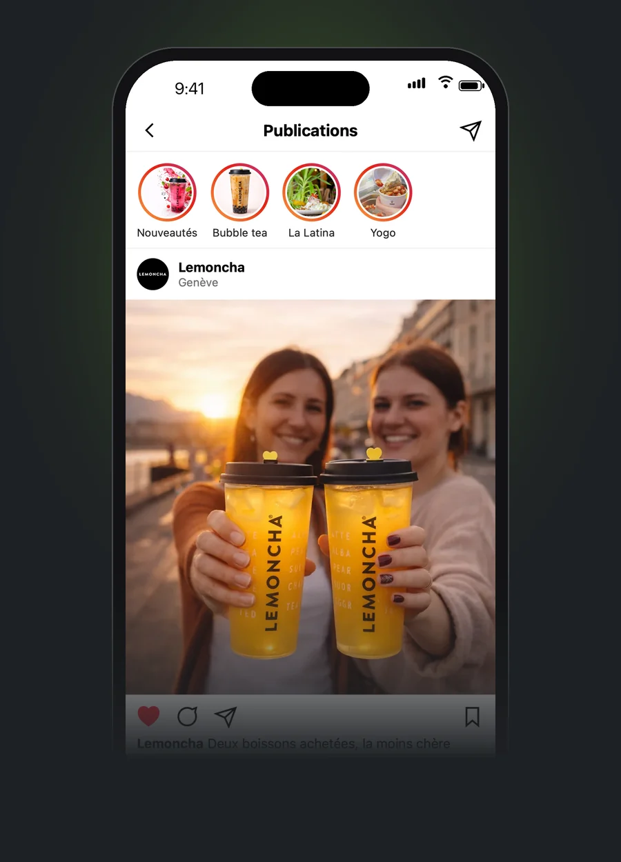 An Instagram post by Lemoncha presenting its Olocal offer